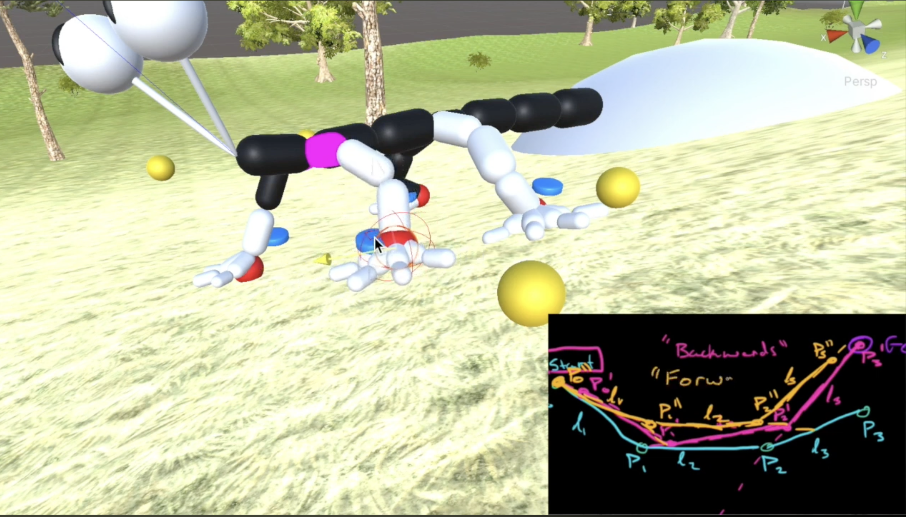 Evolution in Wonderland Unity3D game screenshot showing IK-driven creature and animation curves